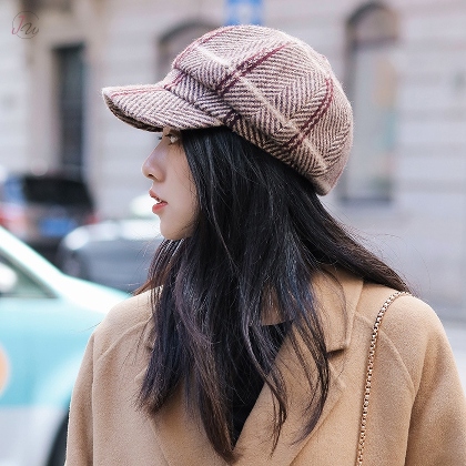 好感度UP イギリス風 レトロ 韓国風ファッション チェック柄 帽子