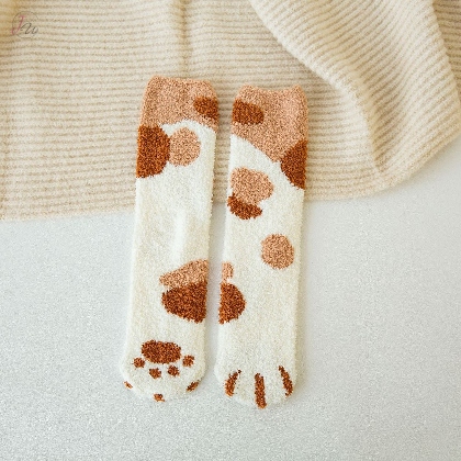 可愛いデザイン スエード 切り替え 猫 の爪 ふわふわ 超暖かい 冬 ホーム·カバー ソックス