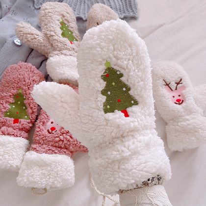 クリスマス 暖かい 裏起毛 刺繡 二つタイプ 可愛い 少女 手袋