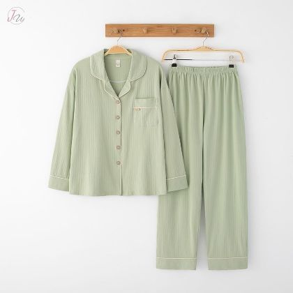 シングルブレスト 長袖 定番シンプル パジャマ 上下セット