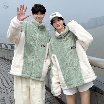 【S-5XL】韓国風ファッション 男女兼用 もこもこ 暖かい スタンドネック 裏起毛 ラムウール ペア服