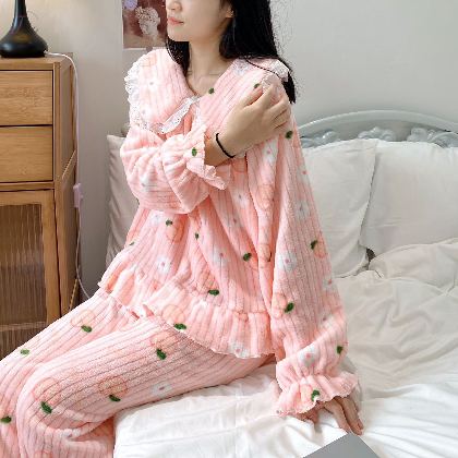 無敵な可愛さ パジャマ 桃子柄 部屋着 プラス厚い ふわふわ 暖かい プレゼント 少女 学生 ルームウェア